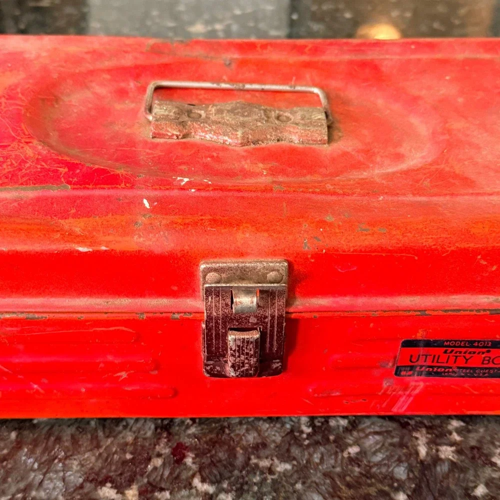 Union Model 4013 Utility Box Metal Tool Chest Red 13in Steel Vintage USA Made